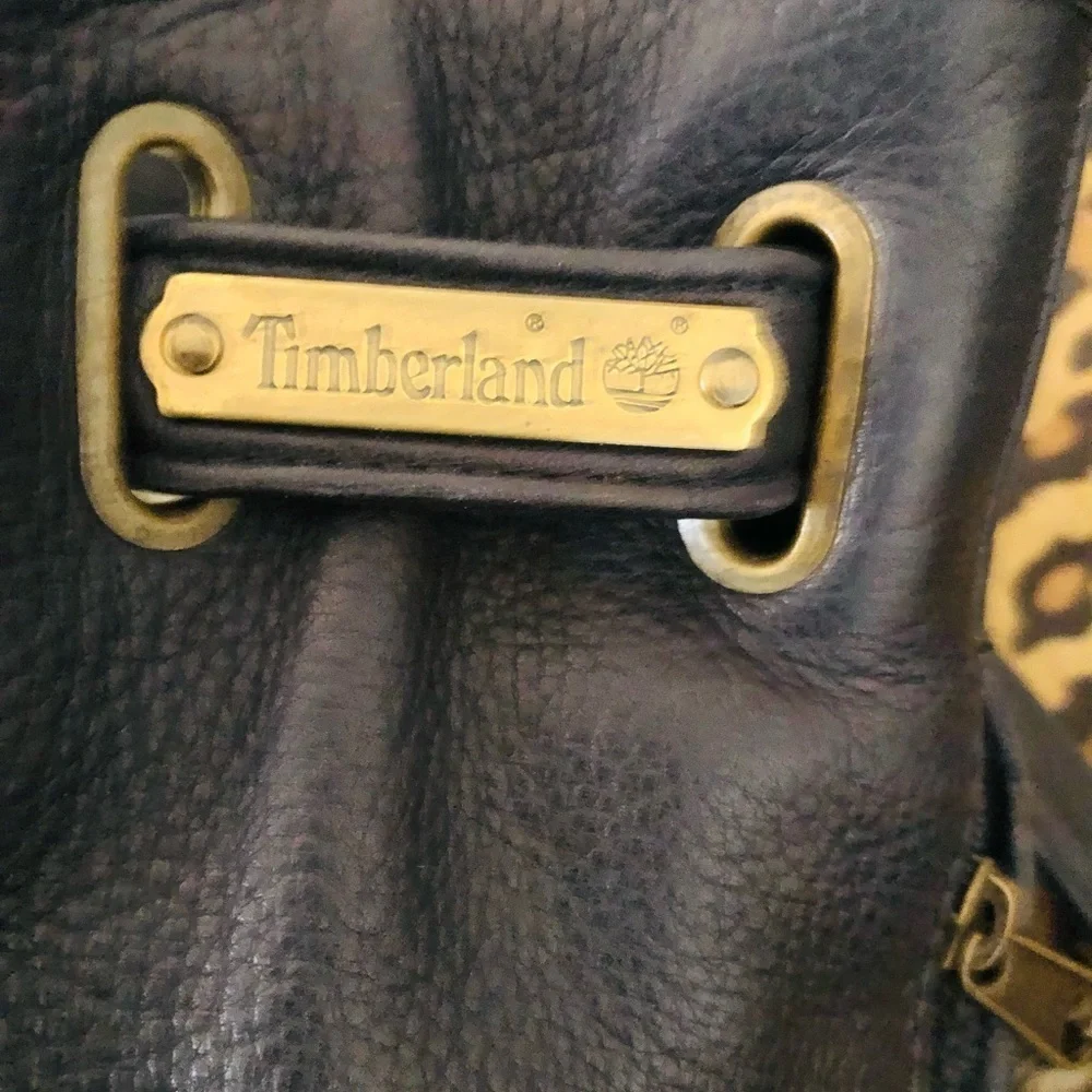 Timberland black genuine leather backpack / handbag brass hardware